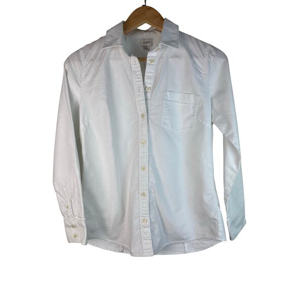 J. Crew Women's Size PS White Long Sleeve Classic Cotton Button Up Shirt - Picture 1 of 5